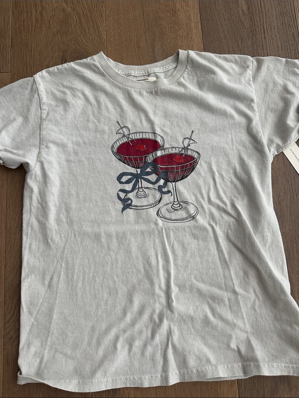 Anthropologie White Tee with Red Cocktail Graphic